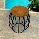 Ver imagem 3 de Banco Branco Barril Tubo Banqueta Puff Seat Garden Ferro e Madeira Sala de Estar Cozinha Bar Bistrô