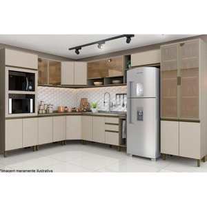 Cozinha Modulada Completa 15pçs 5 Armários 3 Balcões 2 Paneleiros 5 Compl. C15p01 Duna/cristal