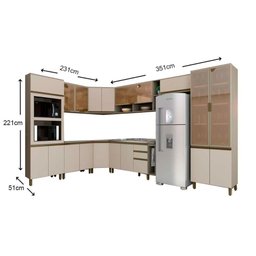 Cozinha Modulada Completa 15pçs 5 Armários 3 Balcões 2 Paneleiros 5 Compl. C15p01 Duna/cristal - 9
