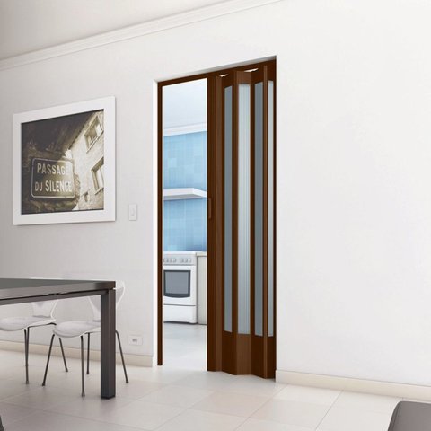 Porta Sanfonada de PVC 210cm x 72cm Plastporta Bcf Marrom/Imbuia com Translucido