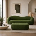 Ver imagem 1 de Kit Sofá + Puf Star 190 cm Orgânico 2 Lugares Sala Recepção:Verde/Bouclé Linho