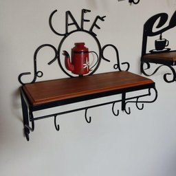Prateleira de Café Porta Tempero 40cm Tema Bule Vermelho Sudeste Rústico - 2