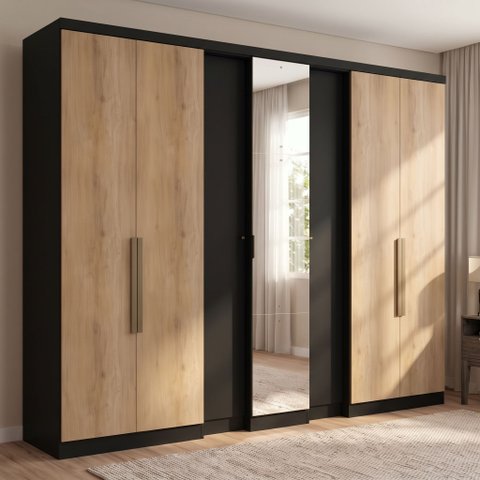 Guarda-Roupa Casal com Espelho 7 Portas 4 Gavetas Preto/Cappuccino Marrom Yescasa Ultra Selecto 250cm