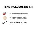 Ver imagem 2 de Panela de Pressão 3 Litros Antiaderente Fechamento Externo + Descanso Redondo + Concha de Silicone P