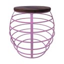 Ver imagem 3 de Banco Redondo Várias Cores Base De Ferro E Tampo De Madeira De Demolição - Rosa