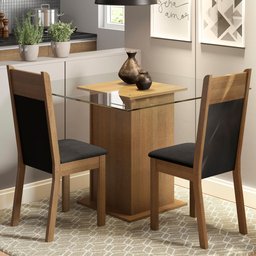 Conjunto Sala de Jantar Madesa Lau Mesa Tampo de Vidro com 2 Cadeiras Rustic/Preto/Sintético Preto C - 1