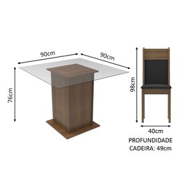 Conjunto Sala de Jantar Madesa Lau Mesa Tampo de Vidro com 2 Cadeiras Rustic/Preto/Sintético Preto C - 3