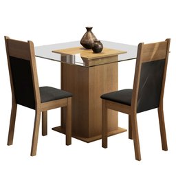 Conjunto Sala de Jantar Madesa Lau Mesa Tampo de Vidro com 2 Cadeiras Rustic/Preto/Sintético Preto C - 2