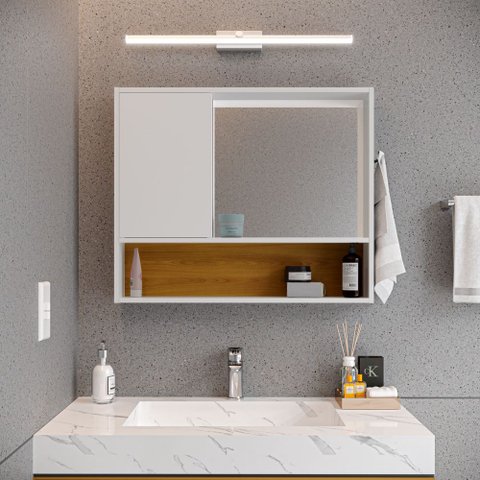 Armário de Banheiro com Espelho Espelheira 1 Porta e Nicho Luxo - Jm3 Móveis:branco/madeira