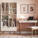 Ver imagem 2 de Estante Livreiro 180x90 Cm Escrivaninha 100 Cm Pes Madeira Maciça Off White Artesano