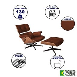 Poltrona Charles Eames Premium com Puff Couro Marrom Cor Marrom - 6