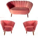 Ver imagem 1 de Kit 01 Namoradeira e 02 Poltronas Decorativa Pétala com Pés Madeira Veludo Rosa