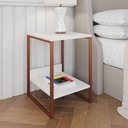 Ver imagem 1 de Mesa Cabeceira Lateral De Cama Industrial Branca Tókio Base Cobre Cor: Branco