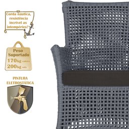 Jogo Sofá e 4 Poltronas e Mesa Igapó Alumínio Fendi Corda Náutica E9 Trama Original - 5