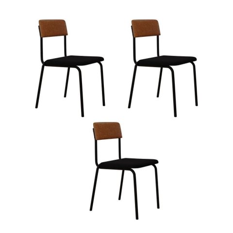 Cadeira Fit Fixa com 4 Pes 475x505x810 Mm com 3 Unidades Preto/courino Caramelo