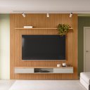 Ver imagem 5 de Painel Ripado para Tv 75 Pol Slats e Bancada Lisa 258x250cm L05 Nature Off White - Lyam Decor
