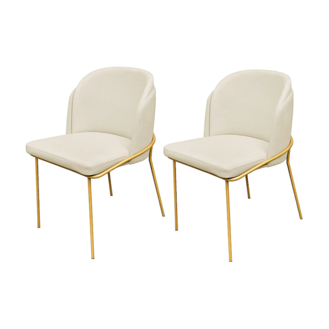 Kit 2 Cadeiras Jantar Aurora Corino Bege Metal Dourado
