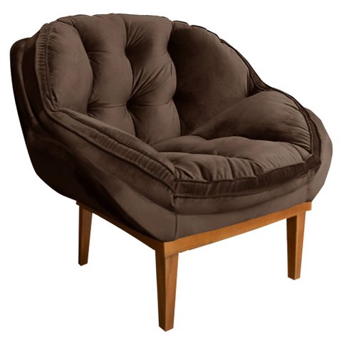 Poltrona Decorativa Marcela Veludo Marrom Base Madeira Castanho - Pallazio Ana