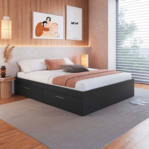 Cama de Casal Queen com 4 Portas Basculantes Grafite