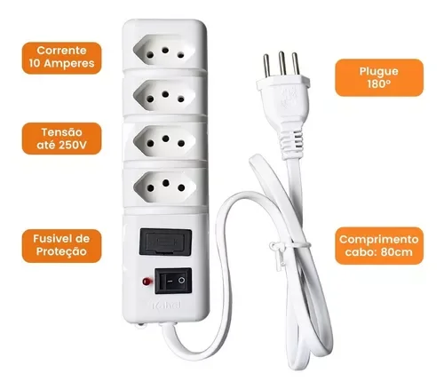 Filtro de Linha Extensão Elétrica 4 Tomada 2p+t 10a Bivolt - 2