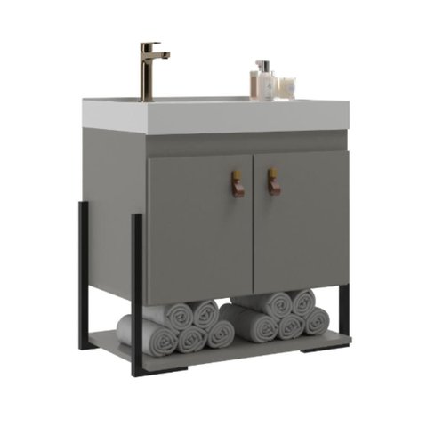 Balcão Maré 60 MDF 15mm 2 Portas com Tampo 60cm Cor Cimento - Belizze Móveis