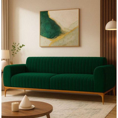 Sofá Cocie 2 Lugares 180cm Verde Veludo Estrutura Madeira Sal Movelaria