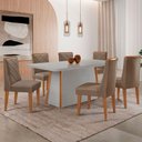 Ver imagem 1 de Mesa de Jantar Diane 180cm Tampo Mdf Vidro 6 Cadeiras Isadora Moderna Veludo Capuccino Off White