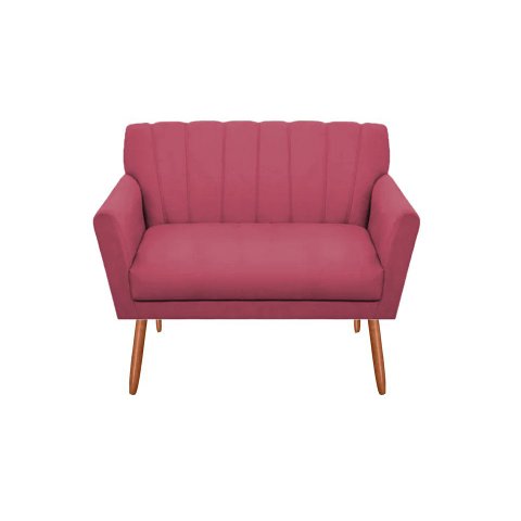 Namoradeira Decorativa Cecília Suede Rosa 2 Lugares Pés Madeira Ms Decor