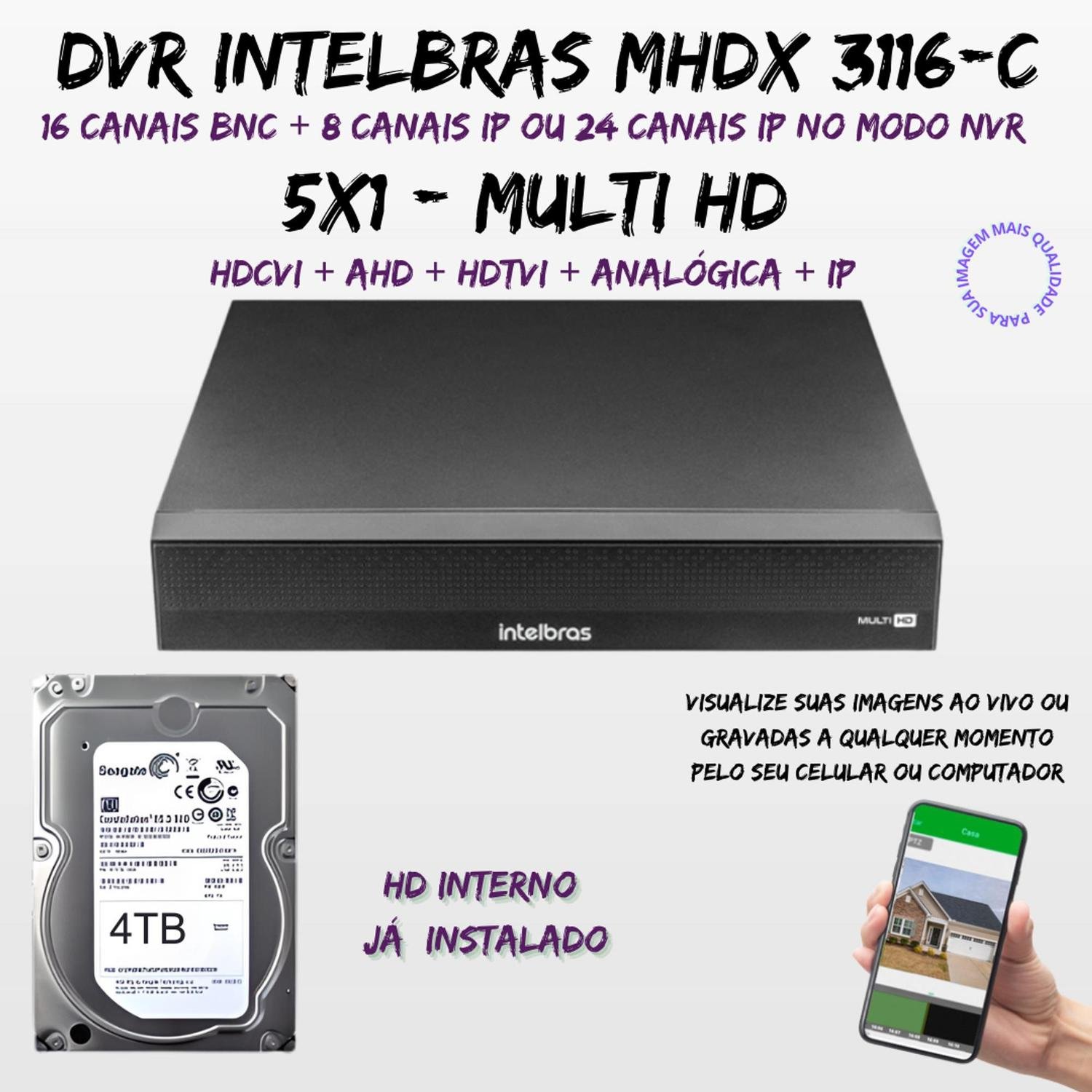 Dvr Multi Hd Intelbras 16ch Mhdx 3116-c C/hd 4tb - 2