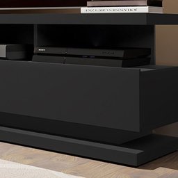 Rack de Sala Grande com Gavetas e Rodízios Preto Germai - 3