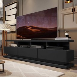 Rack de Sala Grande com Gavetas e Rodízios Preto Germai - 1