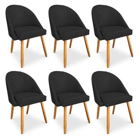 Kit 6 Cadeiras de Jantar Bela Veludo Preto Pés Palito Castanho - Pallazio