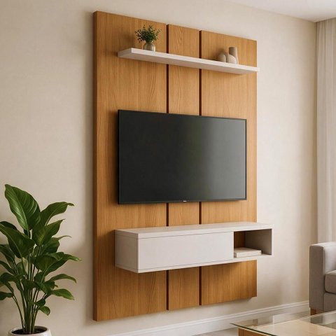 Painel para TV Summit B01 50" 120cm MDF-MDP com Nicho Off White Lyam Decor