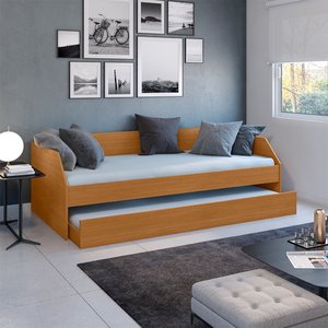 Sofá Cama Solteiro Duo com Cama Auxiliar em Mdf Reforçado 15mm Nature
