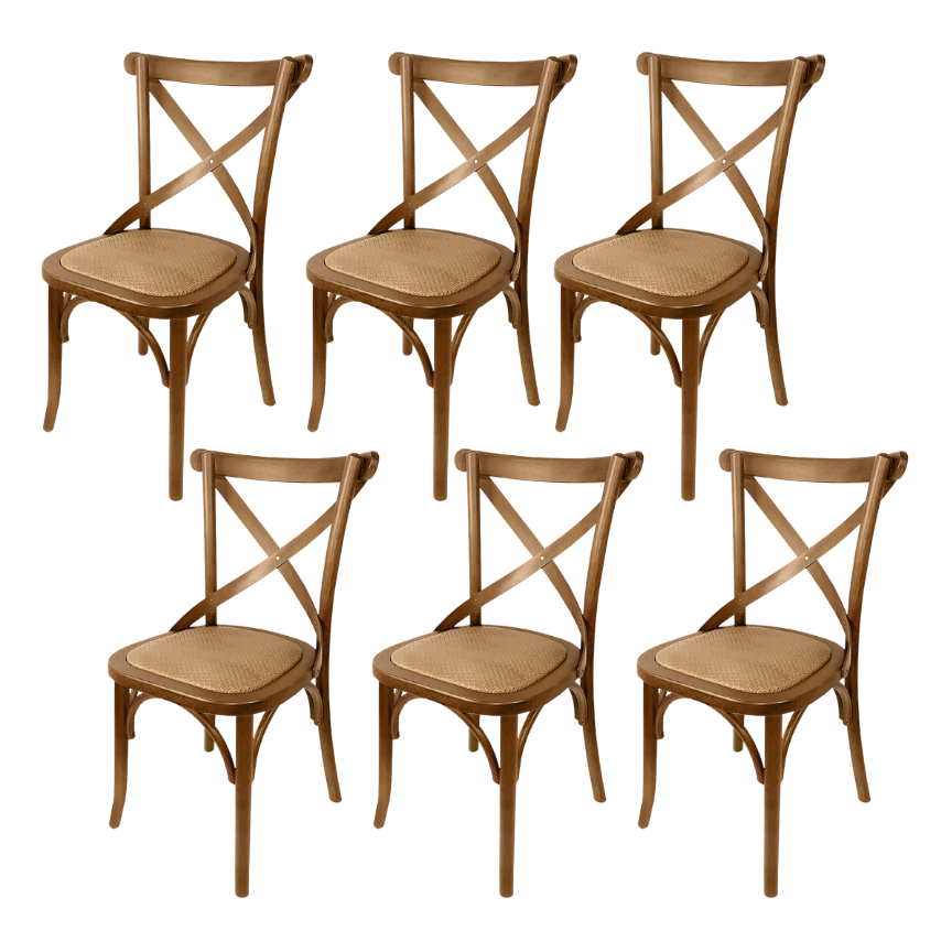6 Cadeiras Mesa Jantar Madeira Maciça Ratan Natural Katrina Maeve Móveis Beline - 1