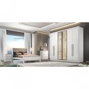 Ver imagem 1 de Guarda Roupa Casal Rizon Glass 6 Portas de Bater 8 Gavetas MDF com Espelho Neve Móveis Novo