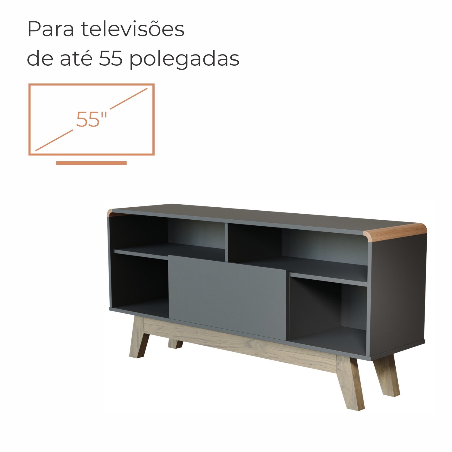 Rack para Tv até 55 Polegadas Norde com 1 Porta e Pés de Madeira Babus - 3