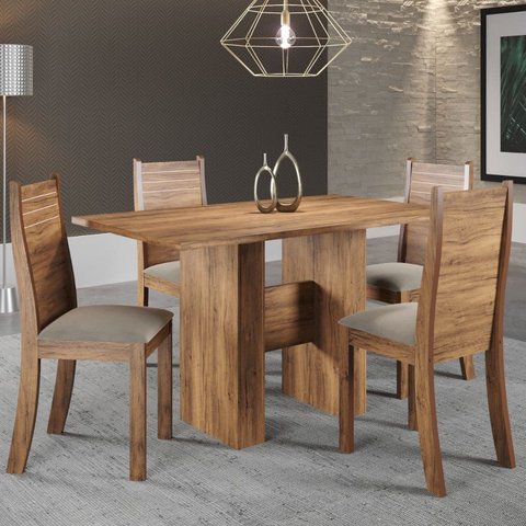 Conjunto Sala de Jantar 4 Lugares Retangular Tampo de MDP Carmem