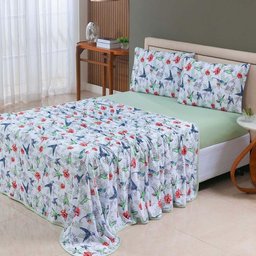Jogo de Lençol Luar King 4 Peças Malha 100% Algodão Estampado Verde Birds - 4