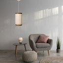 Ver imagem 2 de Lustre Pendente Rústico Madeira e Telinha Oriental Moderno:luminária Palha/fio Branco