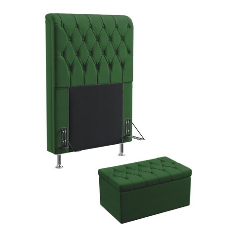 Kit Cabeceira Estofada Decorativa Cama Box Bellatrix 90 Para Cama de Solteiro Calçadeira Sagitarius 
