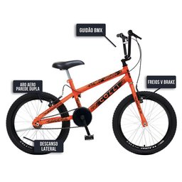 Bicicleta Max Boy Cross Aro 20 Freio V-brake 1 Marcha Laranja Neon - Colli Bike - 5 Bicicleta Max Boy Cross Aro 20 Freio V-brake 1 Marcha Laranja Neon - Colli Bike - 5