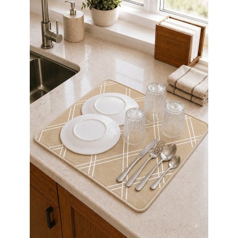 Aparador Louças Escorredor Alta Absorção Geométrico 45x40 cm:KIT3/Bege