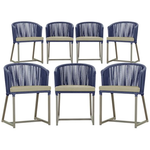 7 Cadeiras de Jantar Área Noronha em Alumínio com Pintura Fendi Corda Náutica Estofado 7 Trama Origi