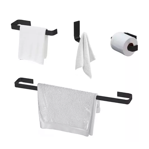 Kit de Acessórios para Banheiro – 4 Peças Design Clean e Durabilidade - Preto