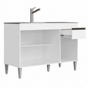 Ver imagem 2 de Balcão Gabinete Alinne 118cm para Pia 3 Portas 1 Gaveta - Branco Peternella