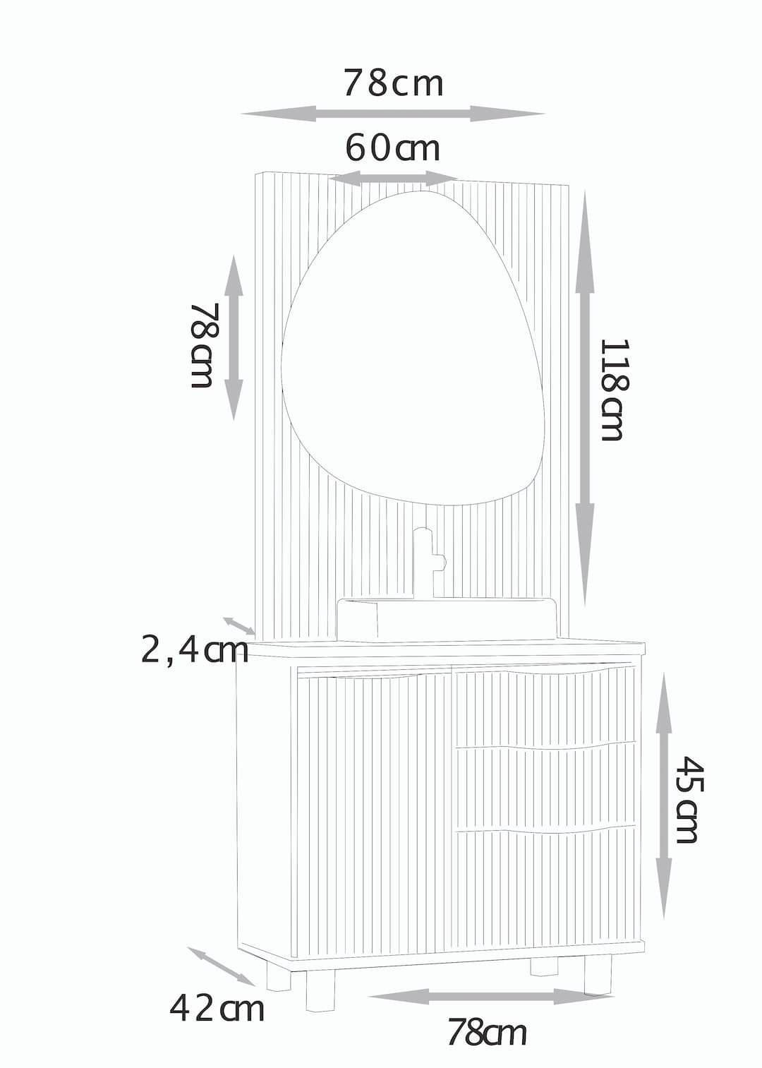 Conjunto Cecília com Pés 78 Cm Painel Ripado Espelho Led - Fabribam - 6