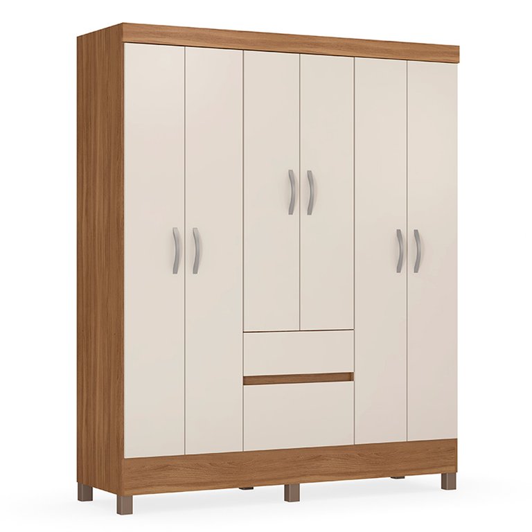 Guarda Roupa 6 Portas com Pés Flash Ii Amêndola Touch Off White 62920 Demóbile