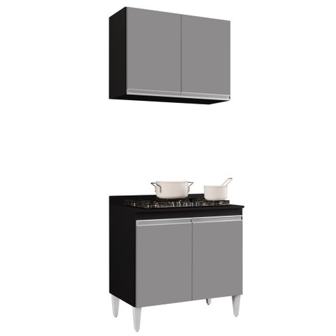 Armário Aéreo Califórnia e Balcão Para Cooktop Flórida Preto/Cinza - Lumil Lumil Móveis