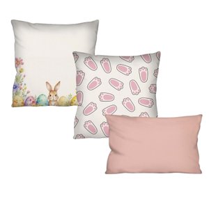 Kit C/ 3 Capas de Almofadas Decorativas para Páscoa para Sofá 100% Algodão - 43x43cm e 30x50cm